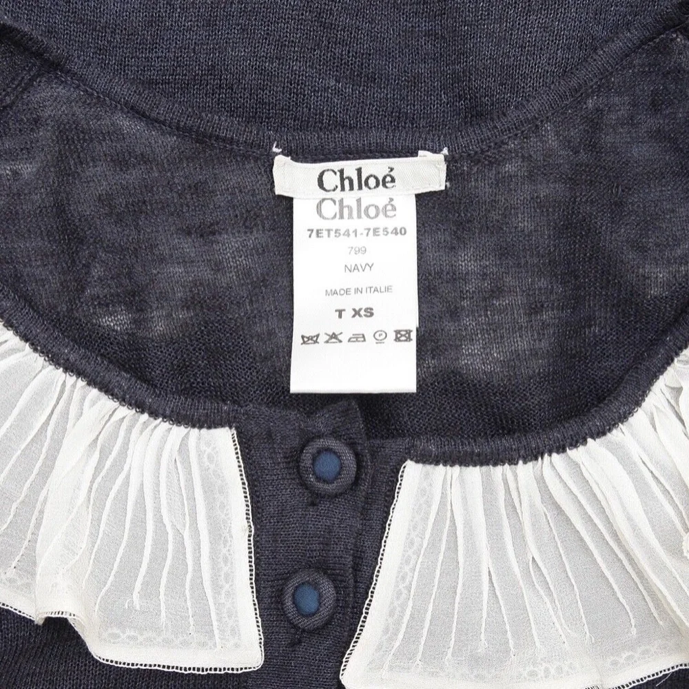 CHLOE Sleeveless Top Shirt Sleeveless Navy Ivory Ruffle Henley XS 2007 - Picture 9 of 9